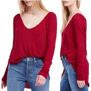 Free People Catalina Thermal Top Tee Cochineal Red XS